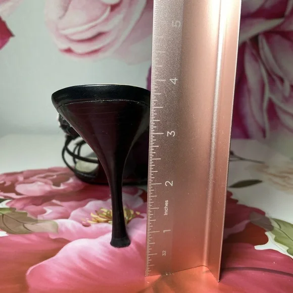 Tommy Hilfiger Black Strappy Heels with Pink Floral Accents - Picture 8 of 10